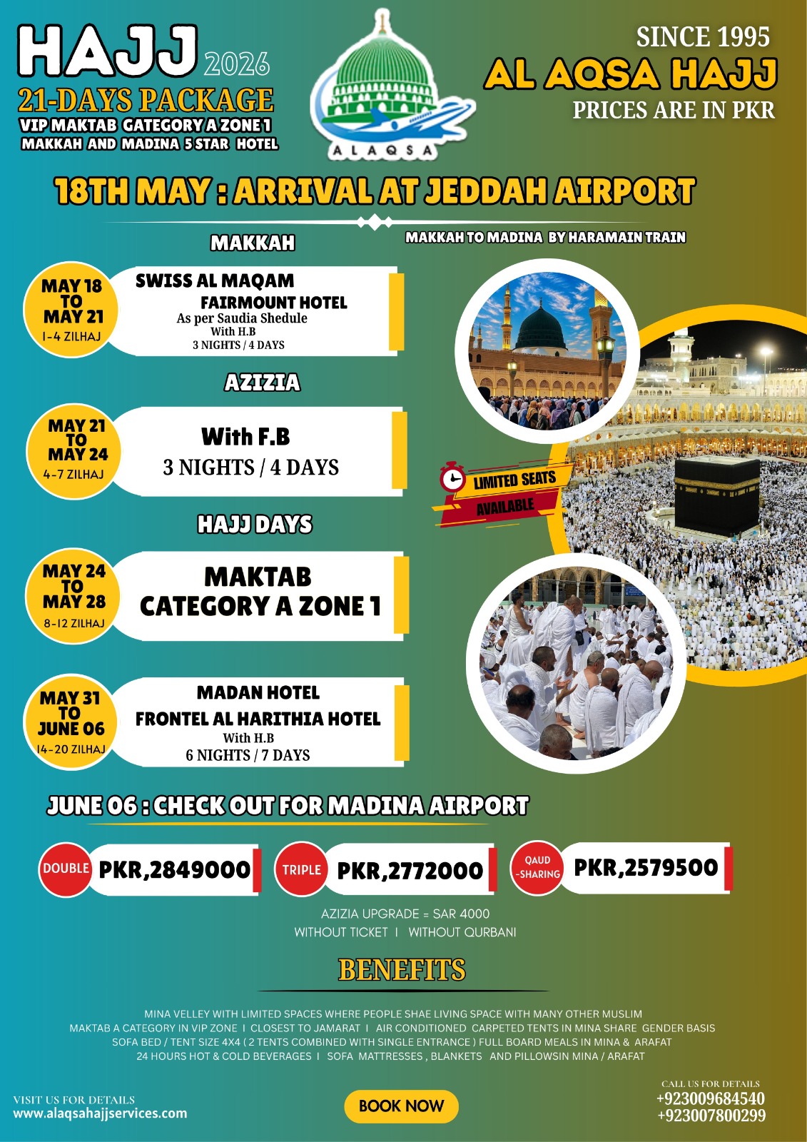 Al-Aqsa 21 days Hajj 2026 package details
